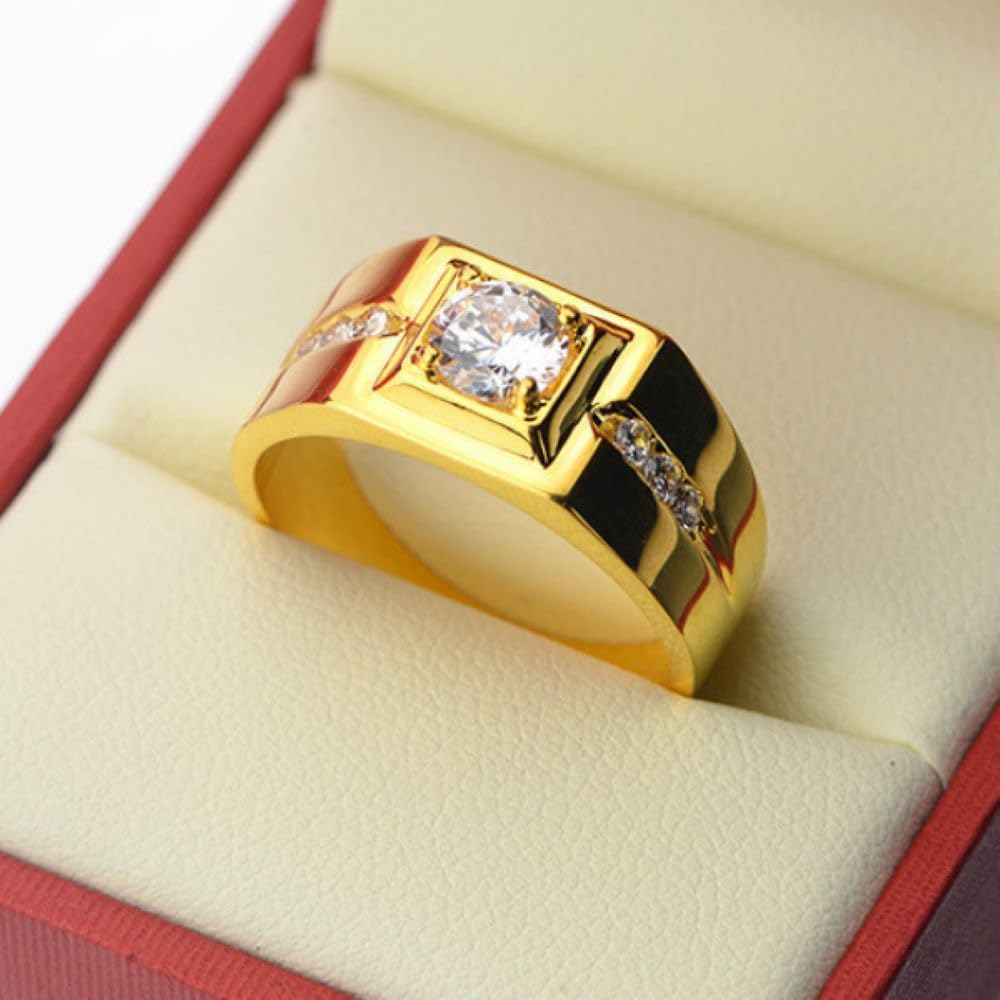Gixaxak Mens Rings Stainless Steel Square Zircon Signet Rings 18K Gold Rings AAA Cubic Zirconia Engagement Wedding Mens Rings Signet Rings Gold Plated