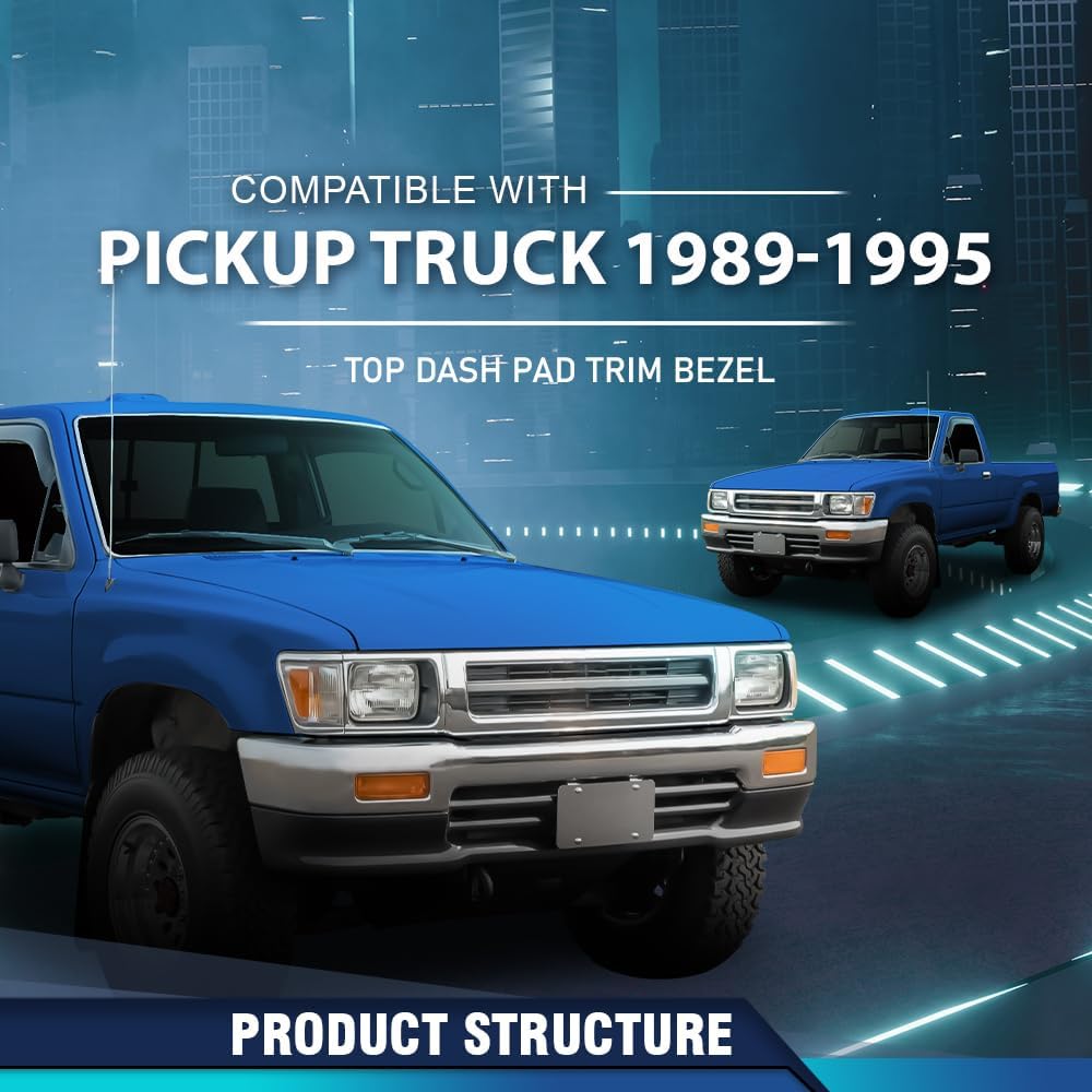 PIT66 Upper Dash Pad Trim Bezel Compatible with 1989 1990 1991 1992 1993 1994 1995 Toyota Pickup Dash Cover Truck Black