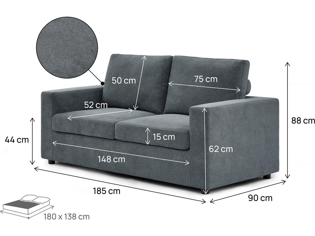 Habitat et Jardin Canapé Convertible Express en Tissu Elena - 3 Places - Couchage 140 cm - Gris