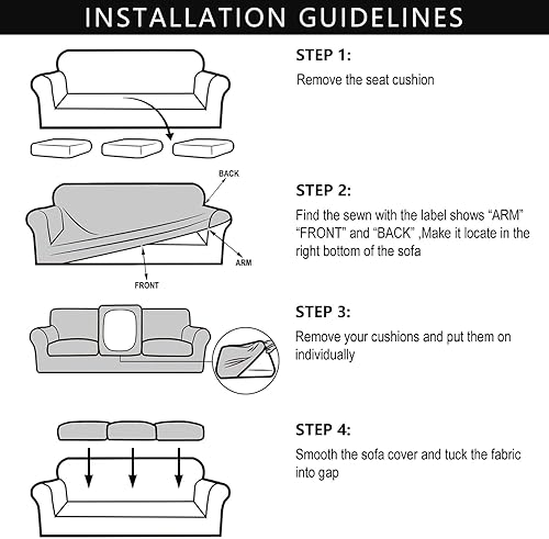 Miniatura 7 de URBANLIFE Funda elástica para sofá, 4 piezas, lavable a máquina, para sofá de 3 cojines, súper elástico, antideslizante, protector de muebles de
