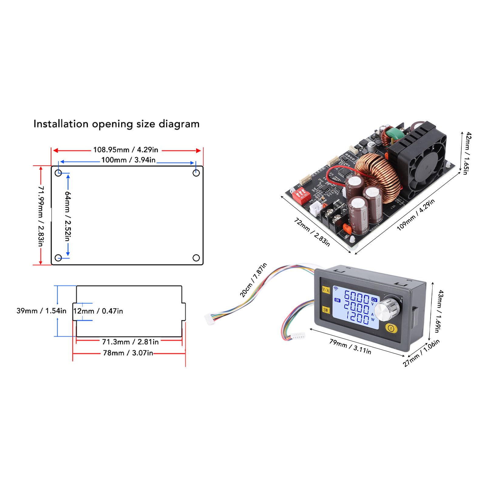 Marhynchus Zasilacz CNC z regulacją Napięcia Stałego XY6020L 20A 1200W z Ekranem LCD i Wentylatorem Chłodzącym do Laboratorium Elektronicznego i zastosowań Przemysłowych