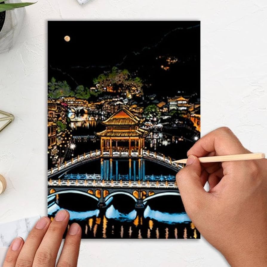 Amazon | WeiLaiKeQi スクラッチアート キット 4枚 風景 趣味