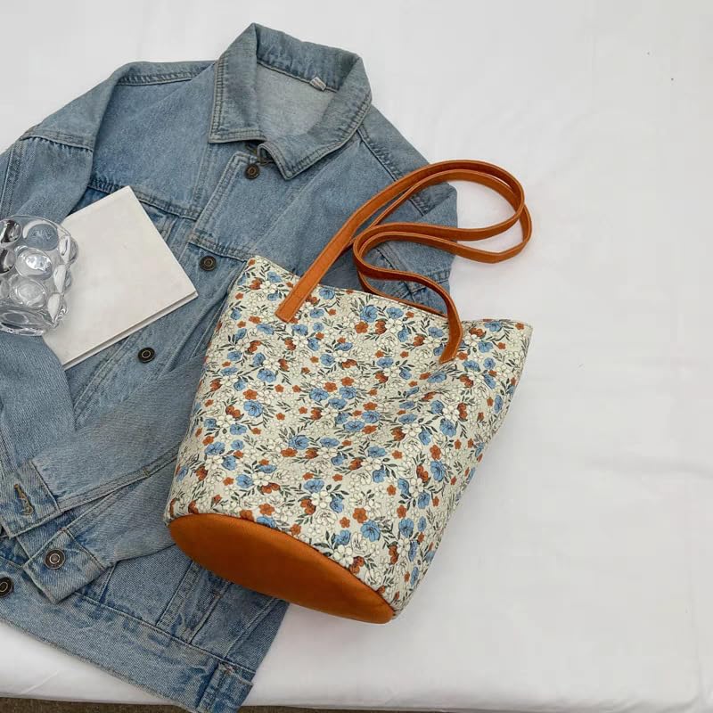Women's retro floral large capacity single shoulder crossbody canvas tote lazy bucket bag4