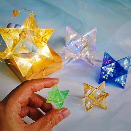 Miniatura 9 de Merkaba Star - Moldes de silicona de resina de 5 en juego de piedras de chakras 3D, bandeja epoxi de varios tamaños para curación de collares de