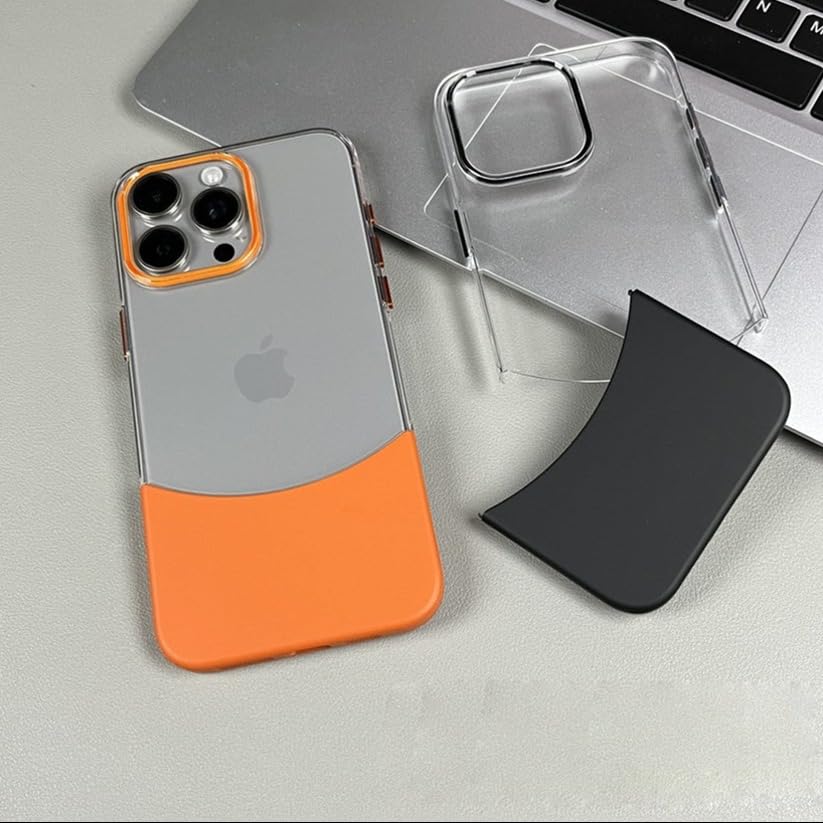 Image of MILLION CASES Back Cover Case for iPhone 15 Pro Shockproof Protective Crystal Splicing Contrast Transparent Case for Men & Boys(Orange)