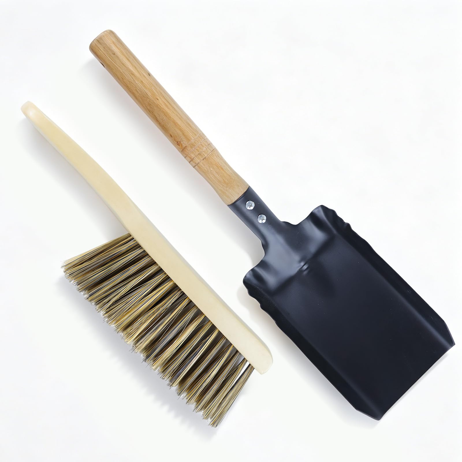 Qivine Pala para Chimenea y Cepillo, Recogedor para Chimenea con Cepillo, Conjunto de Recogedor y Escobilla con Guantes, para Estufas Barbacoas Chimenea