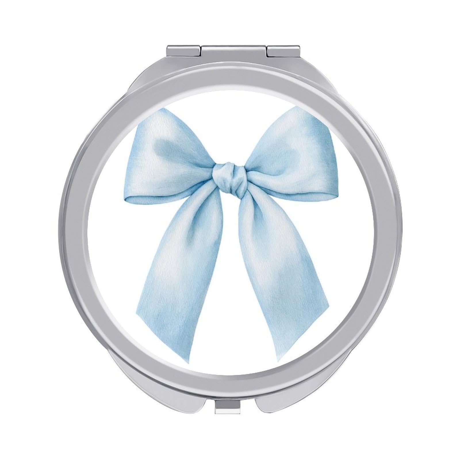 Jubonexis Pale Blue Satin Ribbon Bow Feminine Aesthetic Women Pocket Mirrors, Girls Small Portable Travel Makeup Mini Mirror
