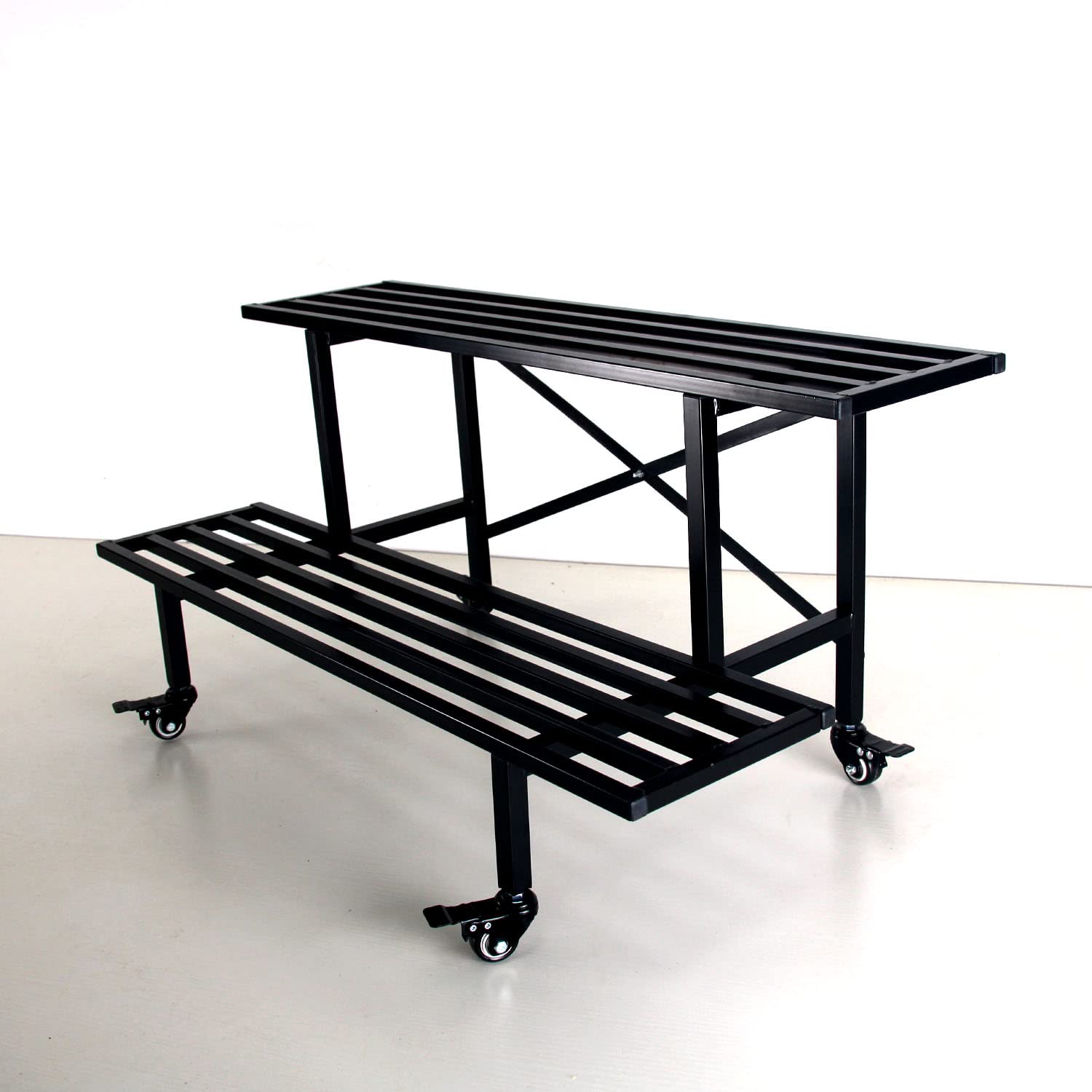 Zhongma 2 Tier Sturdy Metal Plant Stand with Wheels Heavy Duty Plant Holder for Home Indoor and Outdoor,L45.67 x W17.5 x H16.14 inch,440 LBS Capacity & Heavy Duty Construction