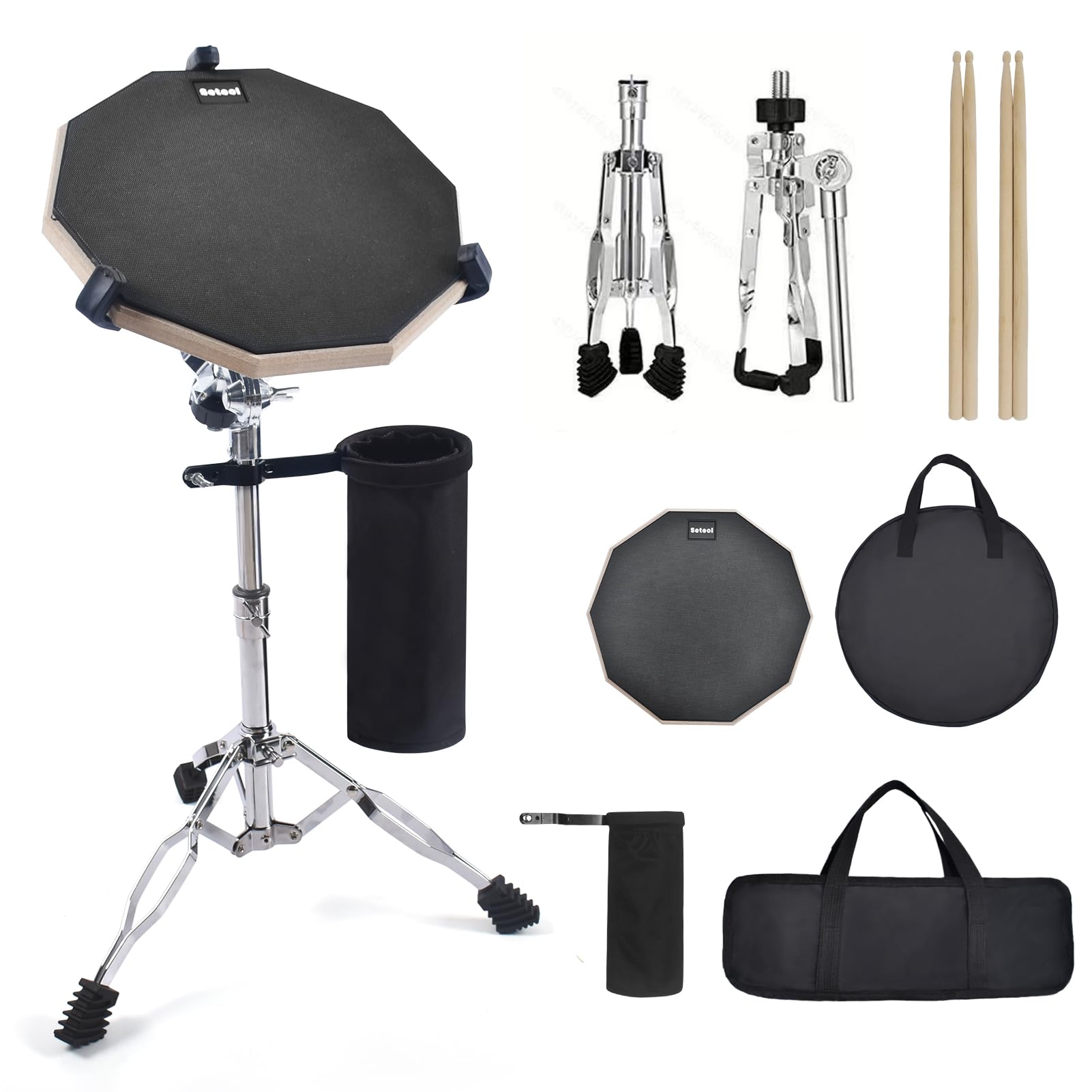 Amazon.com: Seteol Drum Practice Pad Set, 12 Inch Double Sided