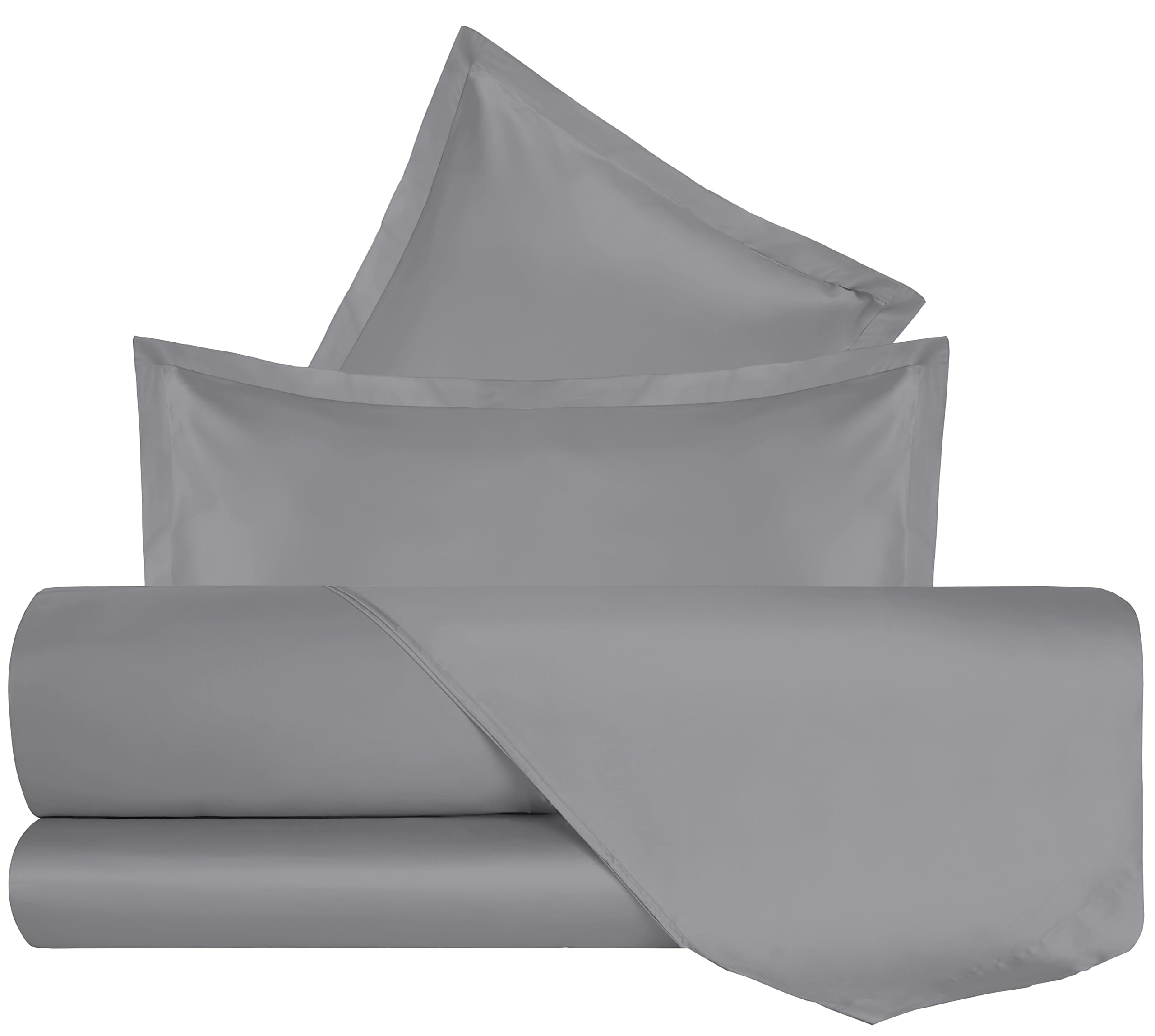 Mahome Set Lenzuola Matrimoniale Pregiato Raso di Cotone 100% 300 fili (TC) Artigianale - Lenzuolo con Angoli 180x200x27cm, Lenzuolo Sopra 260x300cm, 2 Federe con Volant - Made in Italy – Grigio
