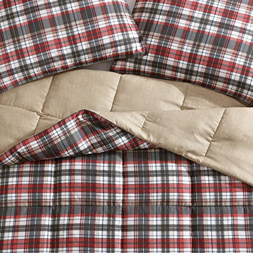 Image of Eddie Bauer - King Comforter Set, Reversible Plaid Alt Down Bedding with Matching Shams, Home Decor for Colder Months (Astoria Red, King)