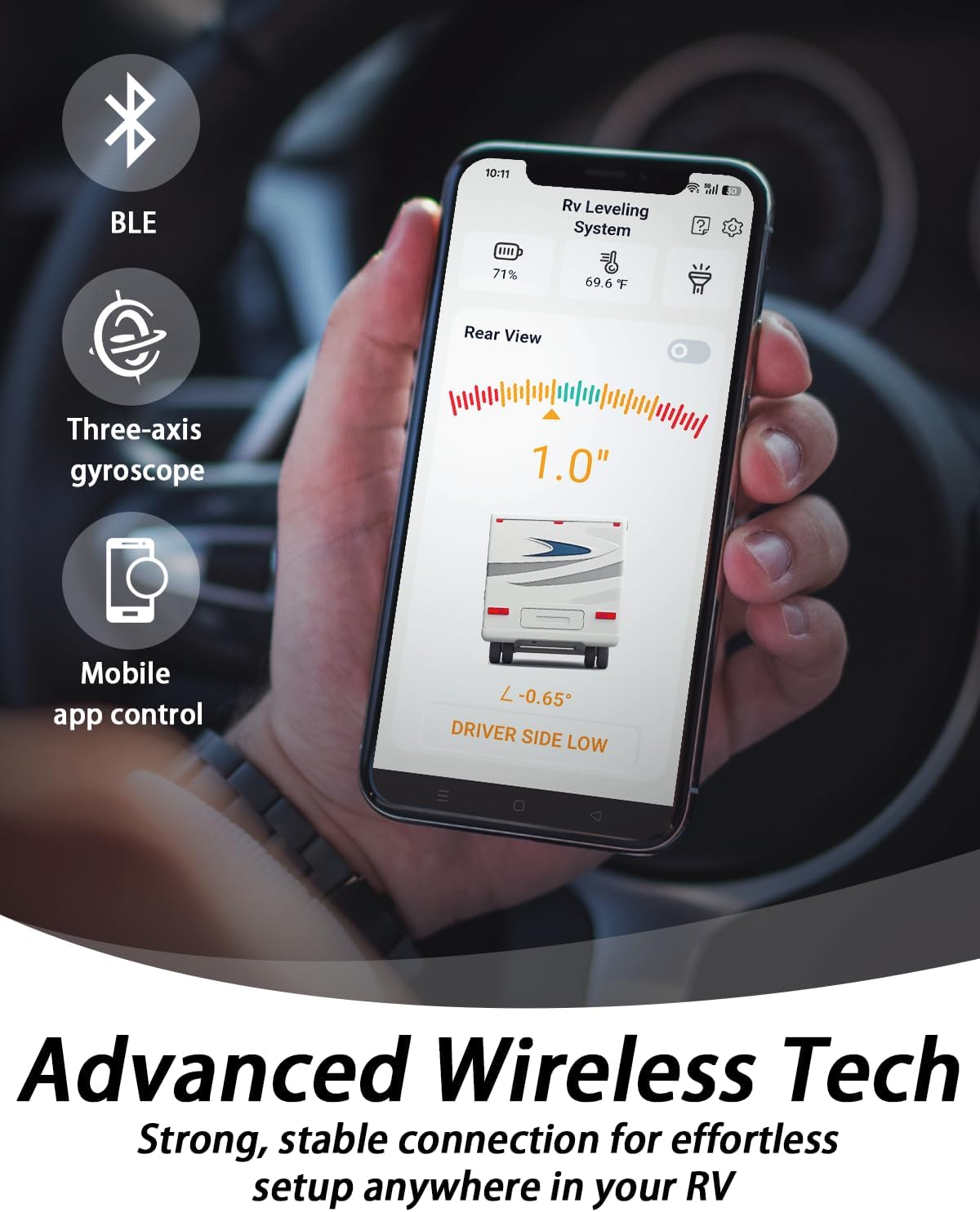 Wireless RV Leveling System - User-Friendly Phone App with Real-Time Precise Leveling Measurements, Advanced Wireless RV Level and Camper Leveling System, Included AA Batteries (3.7")