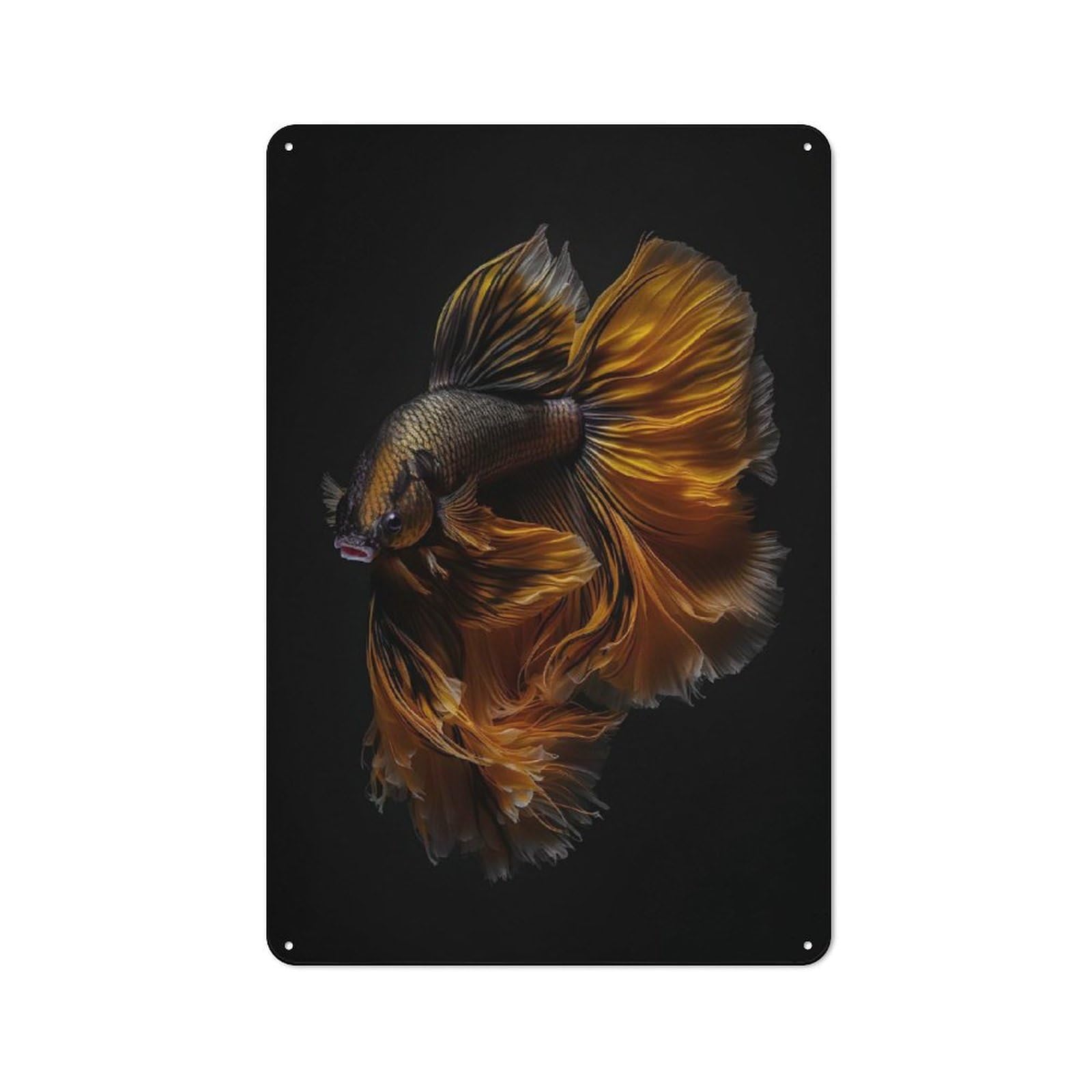 Junmoney Style-20 Loft Style Metal Wall Sign 30X20cm Featuring Betta Fish Gold Balck, Studio Wall Art For Loft, Studio, Office Or Creative Room