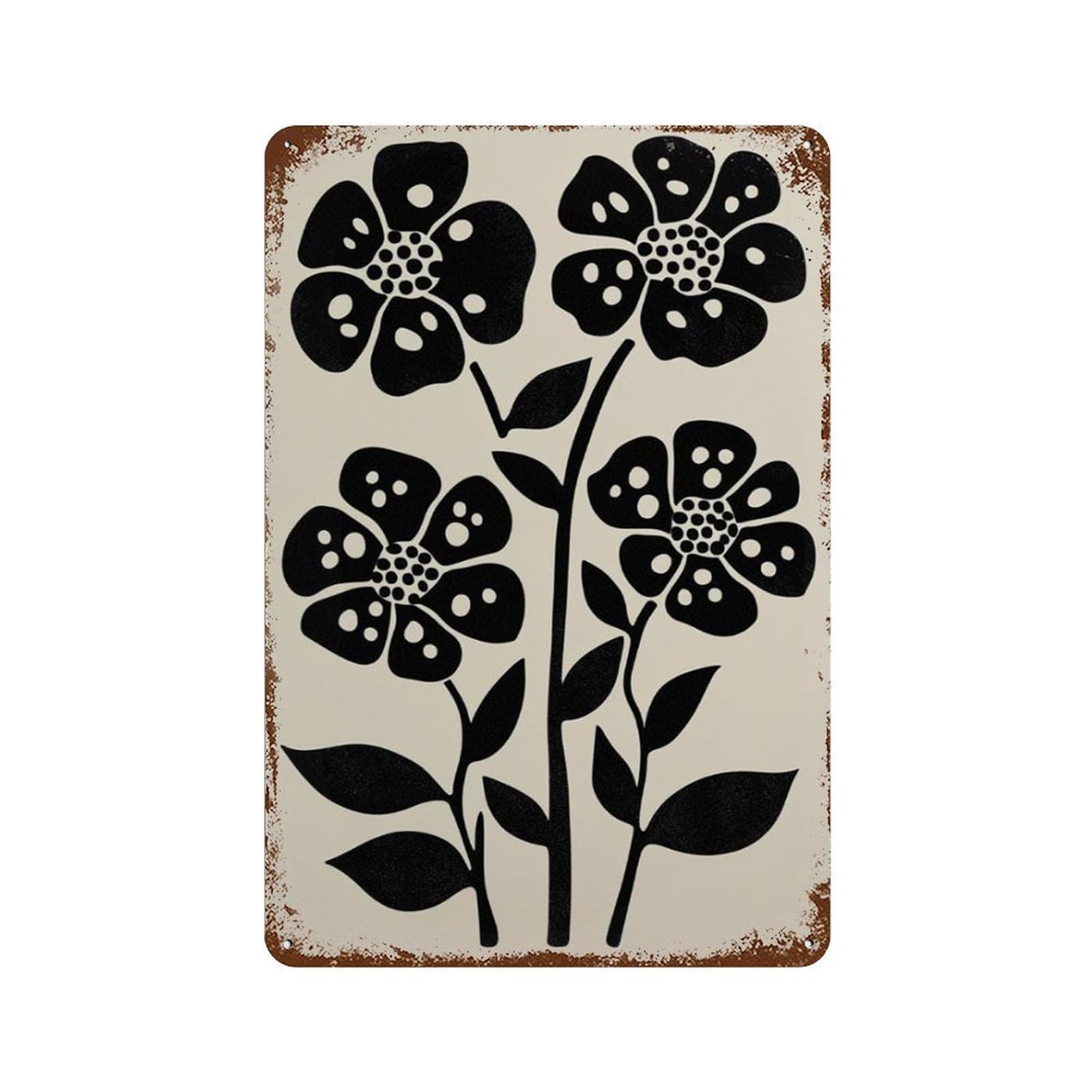 xiaoxiaoshen Floral Black White Botanical Minimal Flower Modern Scandinavian Bold Plant Wall Decor Art Metal Tin Poster Modern Home Decor Art Home Bar Shop Decorations Vintage Sign 30x20cm