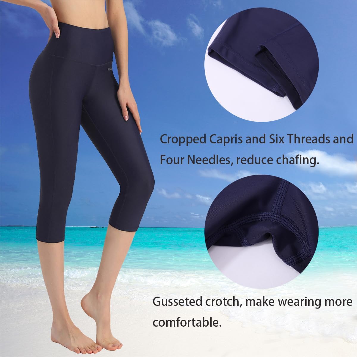 Ubestyle UPF 50+ High Waist Swim Leggings for Women Swim Capris Swim Pant Swim Tights Beach Pants Sun Protective - Image 4