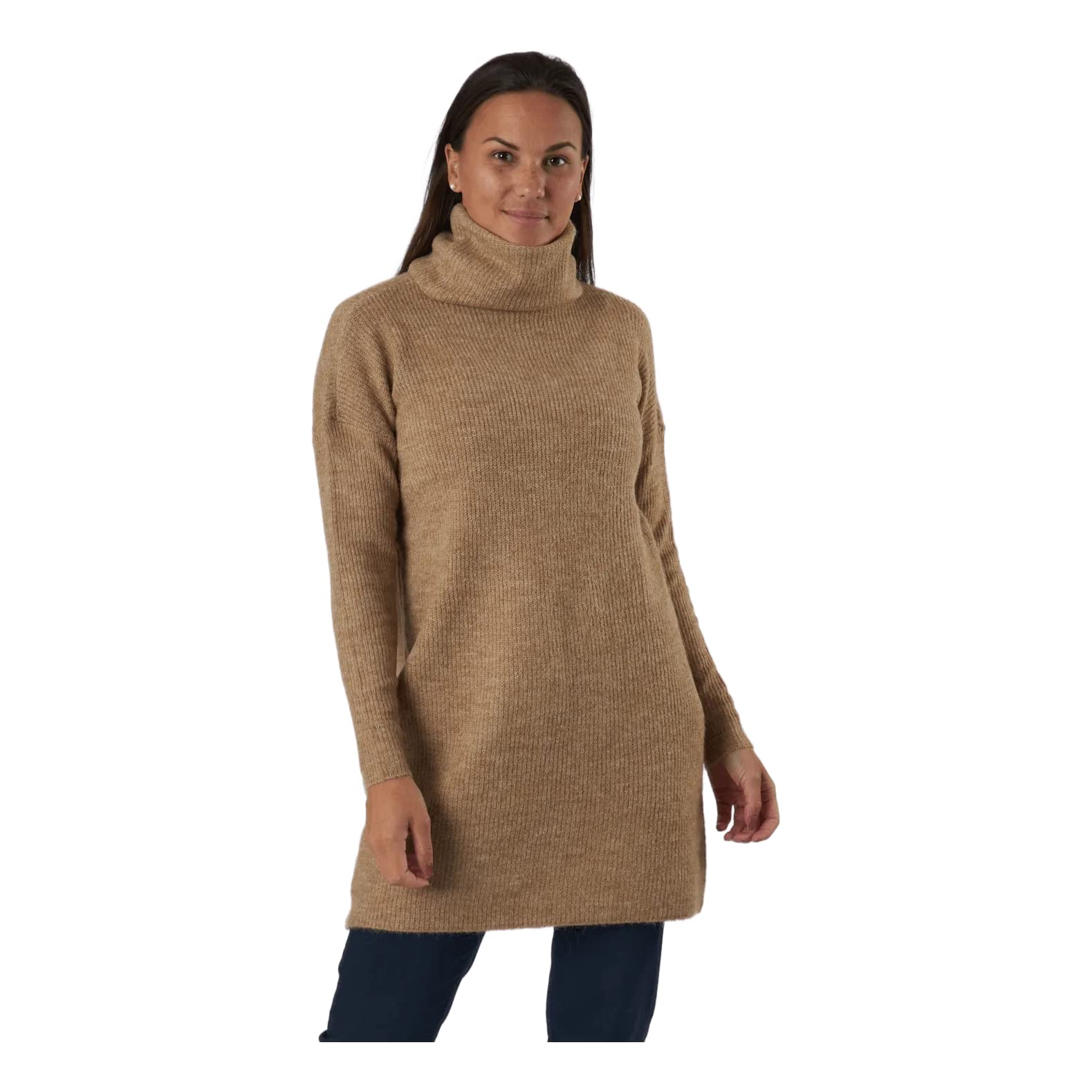 ONLY Women's Onljana L/s Cowlneck Dress Wool KNT Dress, Brown (Indian Tan Detail: W. Melange), 10 (Manufacturer Size: Small)