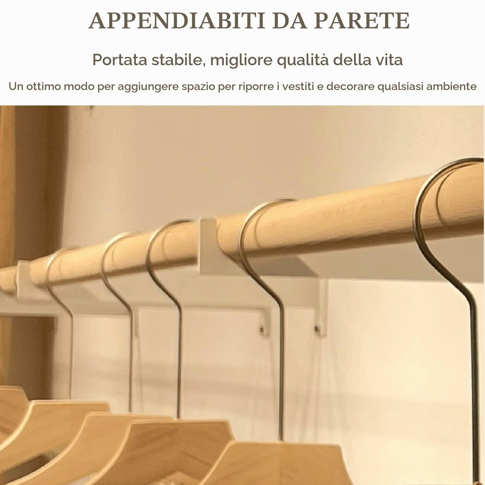 Appendiabiti a parete per indumenti, espositore per abbigliamento al dettaglio, asta per appendere multiuso, appendiabiti per armadio, appendiabiti, appendiabiti per casa/commerciale