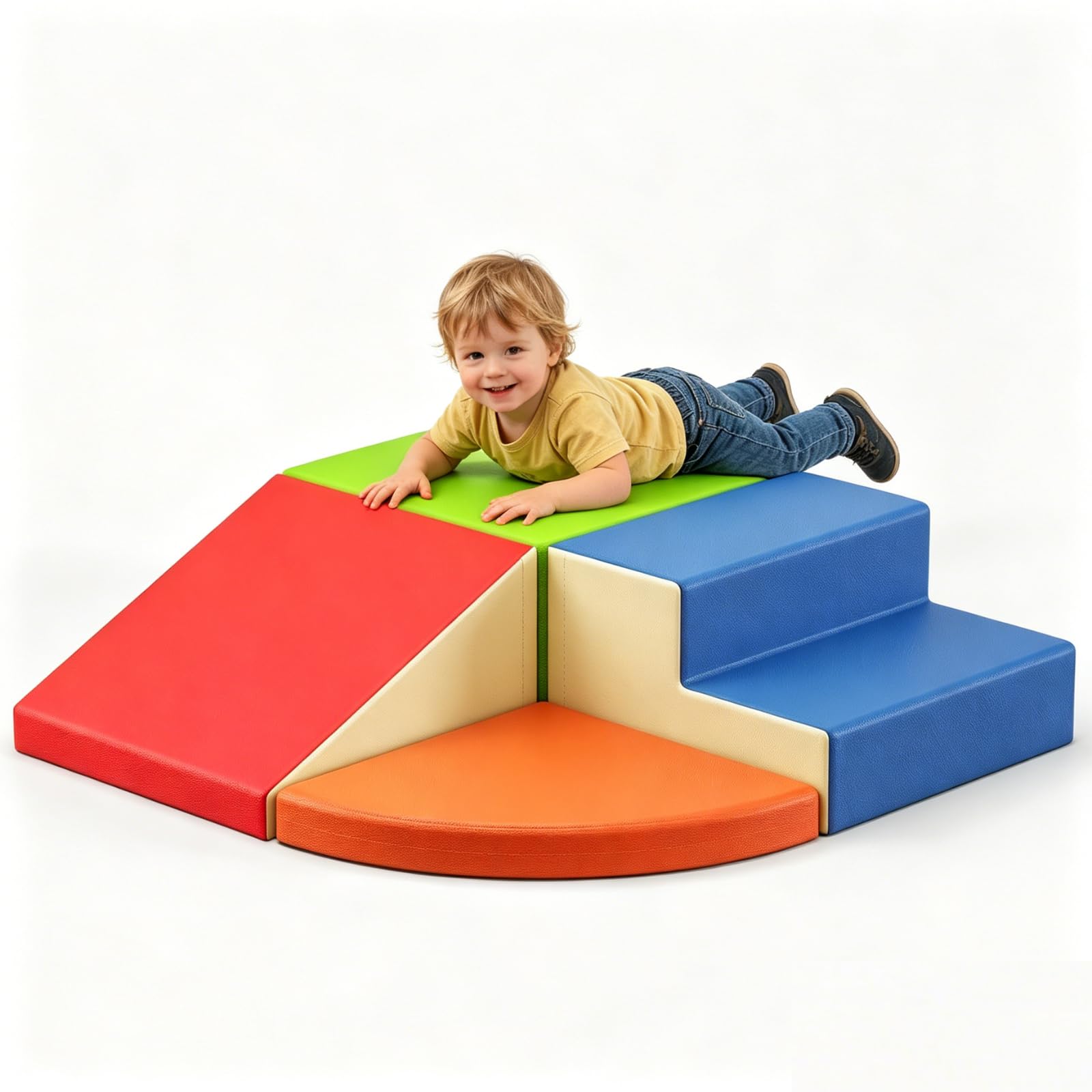 4 mattoncini da arrampicata in morbida schiuma per bambini, set di gioco sicuro per interni, con triangolo, quadrato, semicerchio e gradini, mattoncini in schiuma PU per favorire le capacità