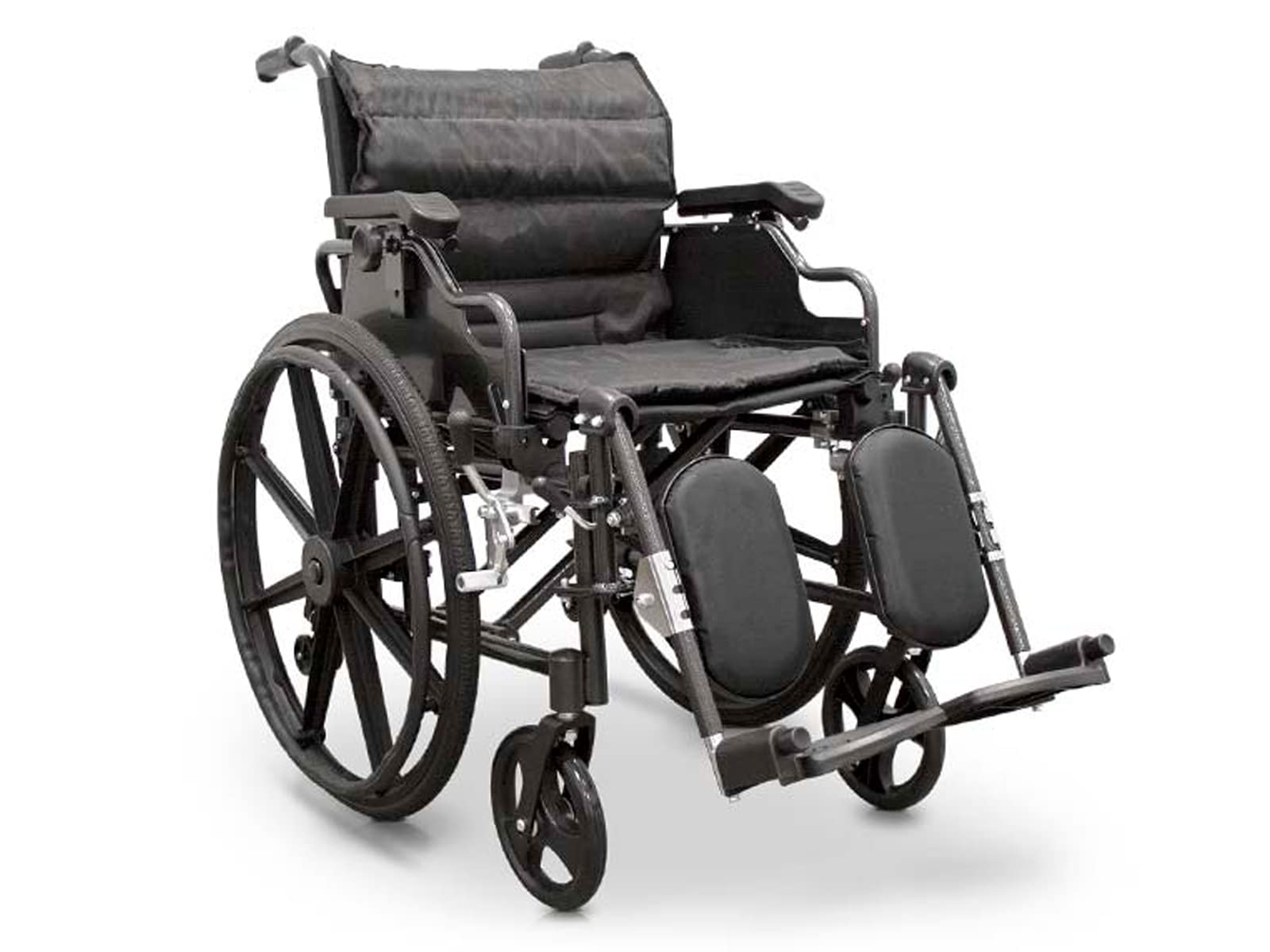 QUIRUMED Silla de ruedas aluminio plegable. Apoyabrazos abatible, ruedas extraíbles, Reposapiés elevables 90º, Asiento y respaldo con cojín acolchado, Frenos manuales, Antivuelco
