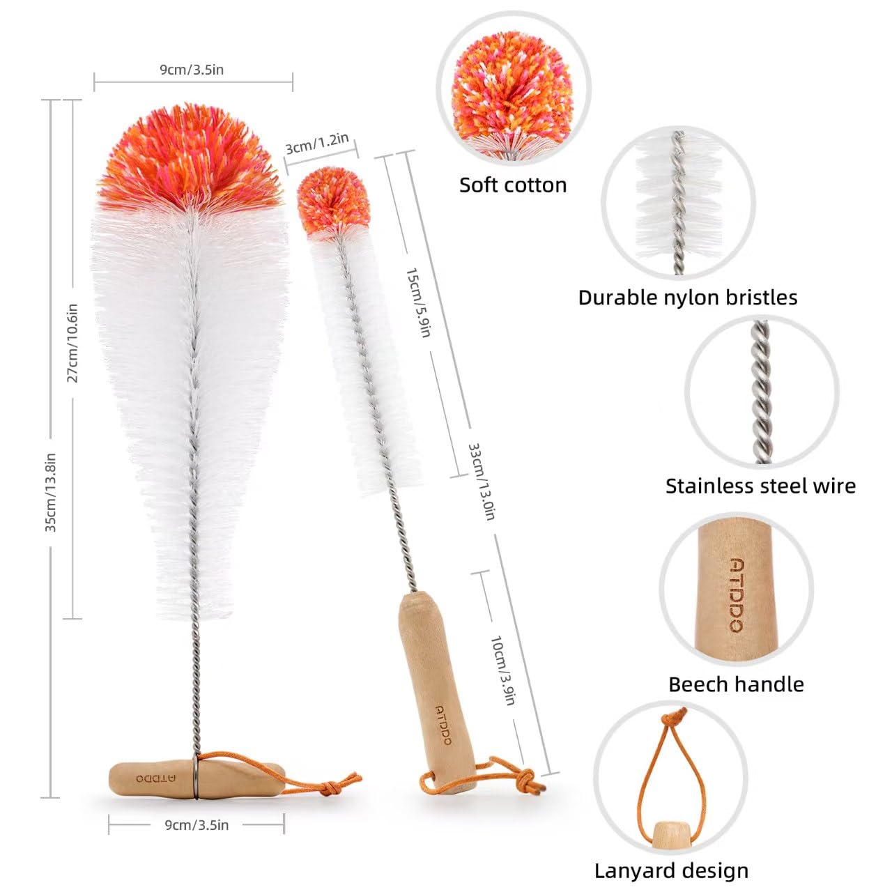 2 Pezzi Scovolino Bottiglie Compatibile con Sodastream Bottiglie, Lungo Pulisci Bottiglie di Vetro, Spazzola per Bottiglie Collo Stretto Biberon