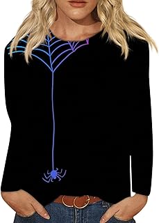Halloween Long Sleeve Tops for Women UK 2023 Halloween Costumes for Women Pumpkin Print Sweatshirts Ladies Autumn Round Neck Tops Casual Loose Shirts Pullover Comfy Blouse Fashion Graphic Shirts