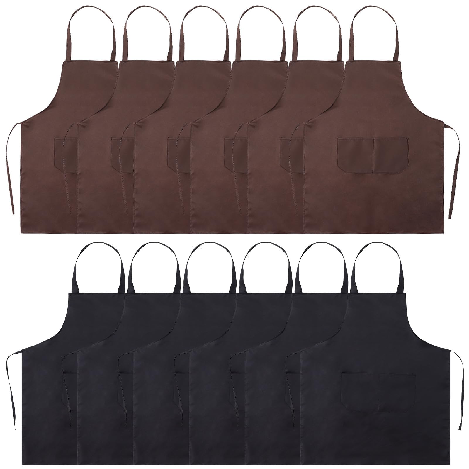 Veemoon 12 Grembiuli con Pettorina Unisex da Cucina e Salone Grembiuli Resistenti con Tasca Frontale per Cucina Parrucchiere Pittura e Pulizia Casa Set 6 Nero 6 Caffè