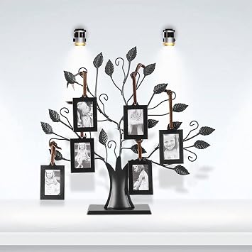 Picture Frame, Family Tree Photo Frame Stand Hanging Photos Display Frame Table Ornament for Home Office Decor S with 6 Photo Frames of 6.4 * 4.6cm