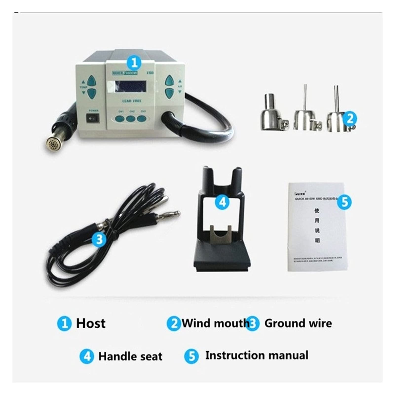 1000W 861DW Estación de soldadura de aire caliente sin plomo Secador de soldadura Soldadura Soldadura de aire caliente Estación de retrabajo Hot Air Ggun Maquinaria y equipamiento