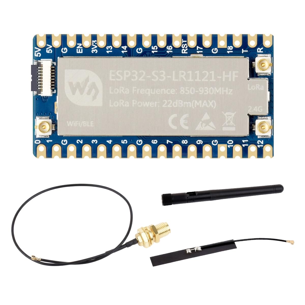 Waveshare ESP32-S3 LoRa Development Board, Integrates LR1121 Third-Generation RF Chip, Supports Sub-GHz/2.4GHz LoRa Wireless Communication, HF Version, 410~510MHz Frequency