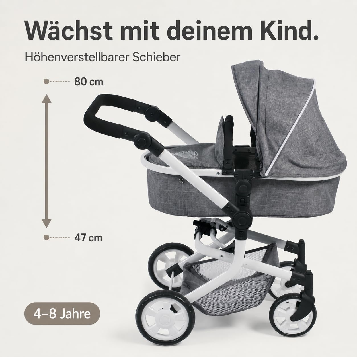 Bayer Chic 2000 Cochecito Muñecas 2en1 Mika | Manillar Regulable 47-80 cm | Cochecito de muñecas premium 2en1 convertible con manillar ergonómico y ruedas giratorias. Robusto y de larga vida útil.