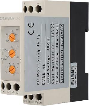 Adjustable Voltage Monitoring Relay Over Under Voltage Protection 35mm DIN Rail Mount for Single Phase SystemsDC 48V