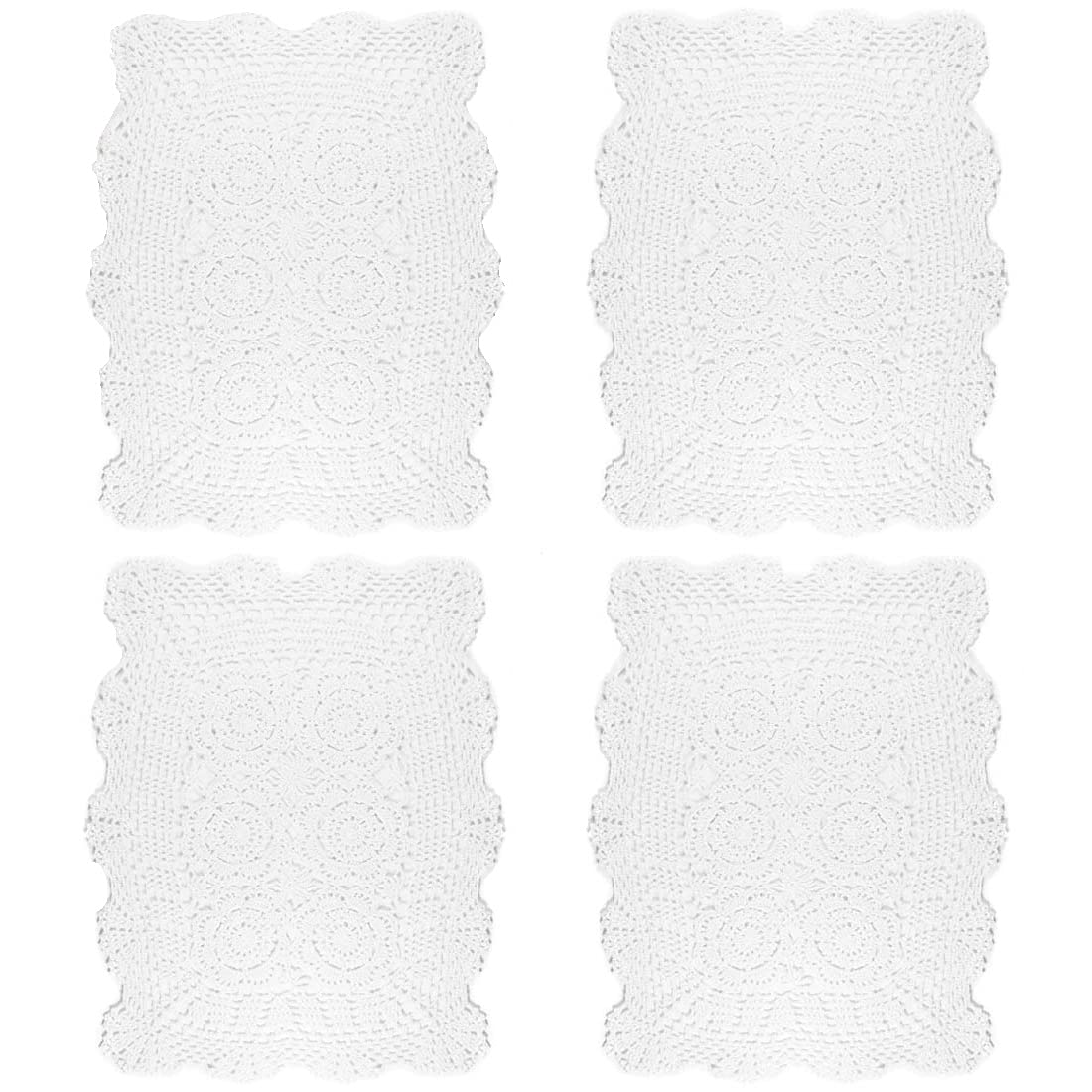 kilofly Handmade Crochet Cotton Lace Table Placemats Doilies Value Pack [Set of 4], White