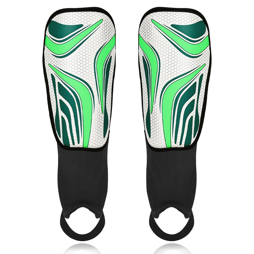 Beugo Football Shin Pads, Kids Football Shin Guards with Calf & Ankle Protection, Adjustable and Lightweight Soccer Shins Pads for Boys Girls Teens, Style C(Green, M)