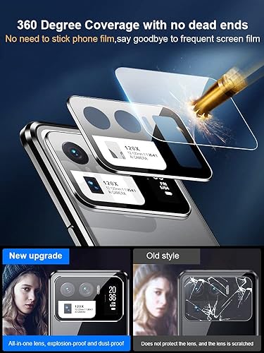 Miniatura 3 de QUIETIP Funda compatible con Xiaomi Mi 11 Ultra, funda magnética de metal transparente de cristal, marco de metal de cuerpo delgado, vidrio templado