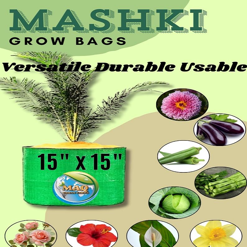 Image of MASHKI HDPE Grow Bags for Home, Terrace & Balcony Gardening - Big Size Vegetable Plant Grow Bags (15x15, 18 inchx18 inch & 24 inchx24 inch - Heavy Duty, UV Stabilized) (5, 15x15 Inches)