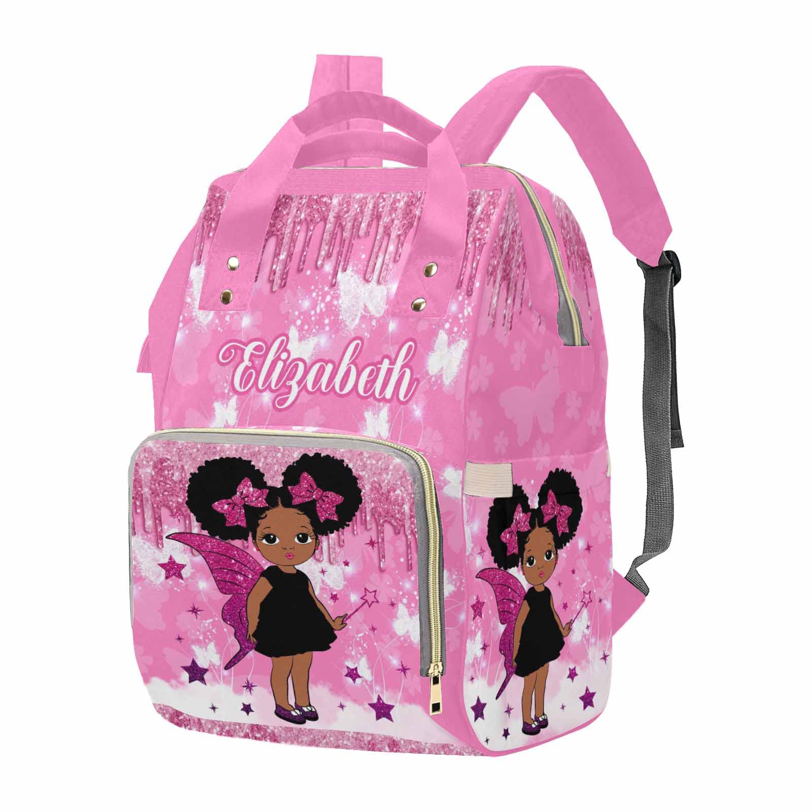 M YESCUSTOM Custom Name Mommy Backpack Personalized Butterfly Diaper Bag Customized Casual Daypack Bag Unisex Travel for Mom Dad Pink