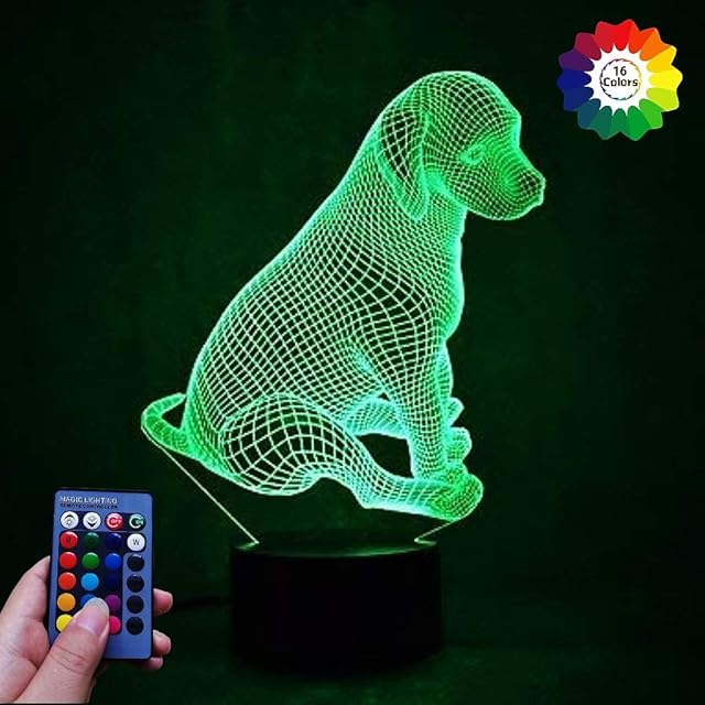 3D Dog Night Light USB Powered Remote Control Touch Switch Decor Table Optical Illusion Lamps 7/16 Color Changing Lights LED Table Lamp Xmas Home Love Brithday Children Kids Decor Toy Gift
