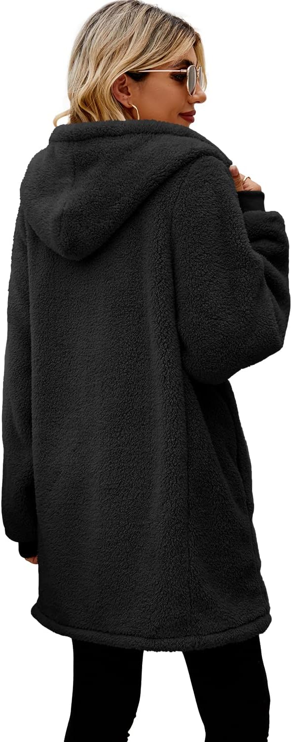 Yanekop Womens Oversized Sherpa Jacket Fuzzy Fleece Zip Up Jacket Warm Winter Coats Faux Fur Coat with Pockets - Image 4