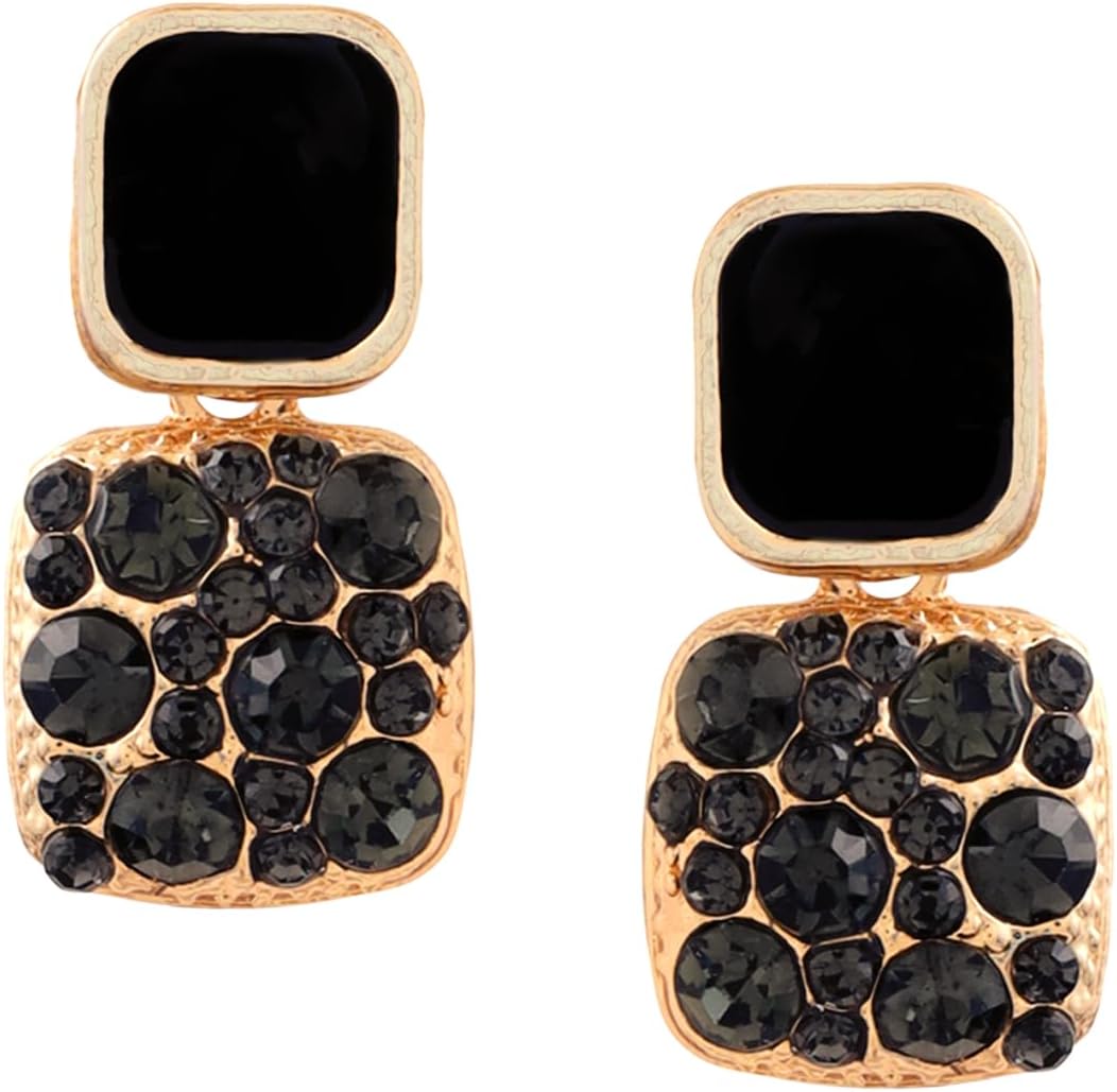 Fashion Women Earrings | Gold Toned Black Color Crystal Earrings