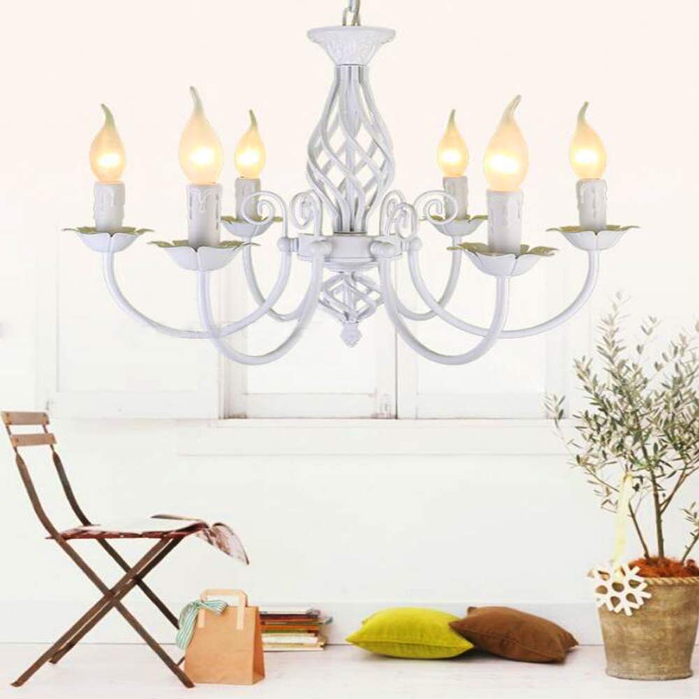 Pendellampe Kerzen Kronleuchter Retro Metall Industriestil Pendelleuchte Höhenverstellbar E14 Hängelampe Beleuchtung Esszimmer Wohnzimmer Schlafzimmer Küche Weiß Deckenlampe Villa Dekoration