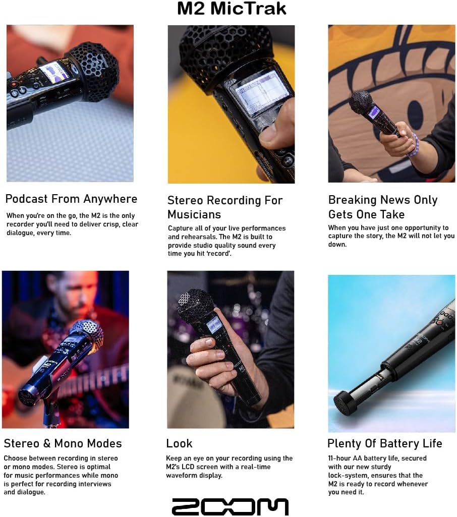 Zoom M2 MicTrak Stereo Microphone and Recorder Bundle with Over-Ear Stereo Headphones, 128GB microSDXC Memory Card, AA Batteries (4 Pack), Card Reader, and More