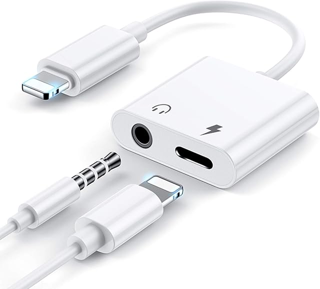 [2 in 1] Headphone Adapter for iPhoneApple MFi Certified Lightning to 3.5mm Jack Dongle Aux Audio Charger Splitter Compatible with iPhone 14/13/XS/X 8 7 Audio Earphone Adaptor Support All iOS System