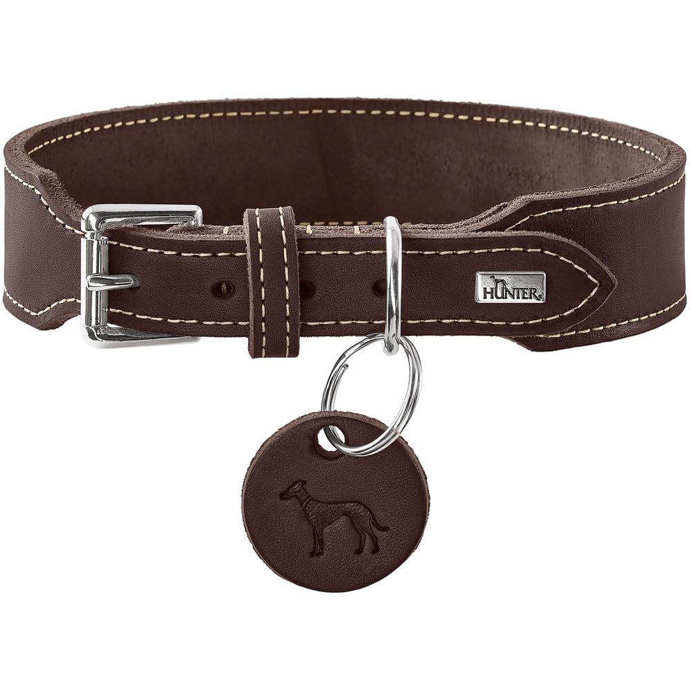 Hunter Halsband Aalborg EXTRABREIT Farbe Dunkelbraun, extra breit, weiches Softleder, mit eleganter Kontrastnaht, Made in Germany, Größe 50