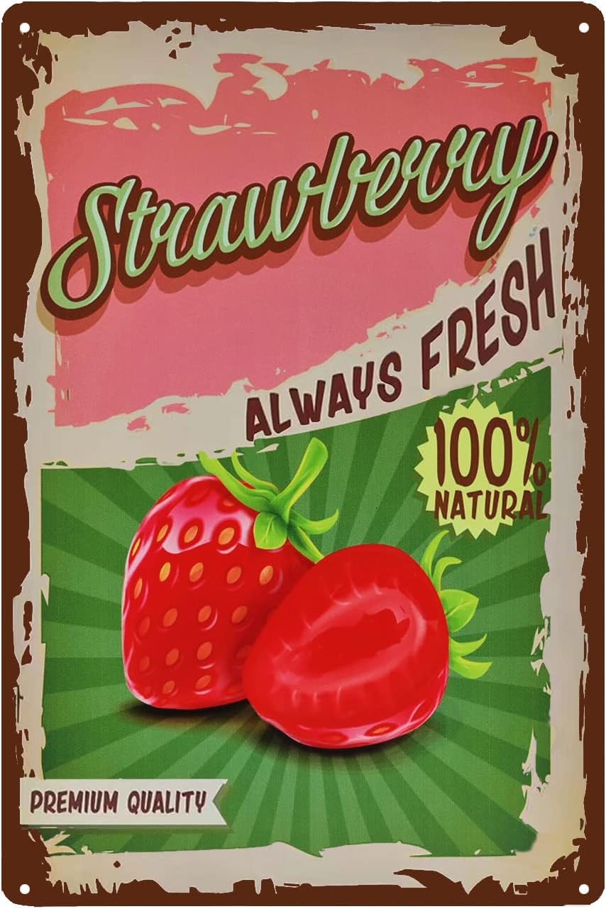 Vintage Strawberry Tin Sign - Fruit Metal sign - Retro Decorative Sign Wall Decor Home Decor