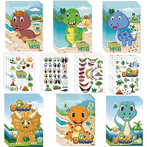 64 Sheets Dinosaur Party Favors Make a Dinosaur Stickers for Kids Make Your Own Dinosaur Stickers Reusable Cute Make a Face Dino Stickers Fun DIY Craft Project for Dino Theme Birthday Party Favors Cover