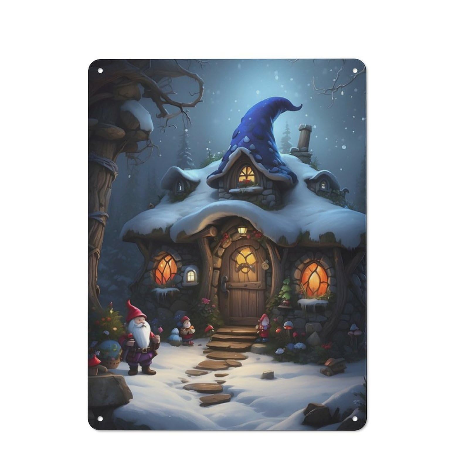 Junmoney Mushroom House Fantasy Classic Metal Wall Decor 40X30cm, Metal Sign For Cafe, Pub, Workshop Or Home Bar, Small Accent For Blank Walls