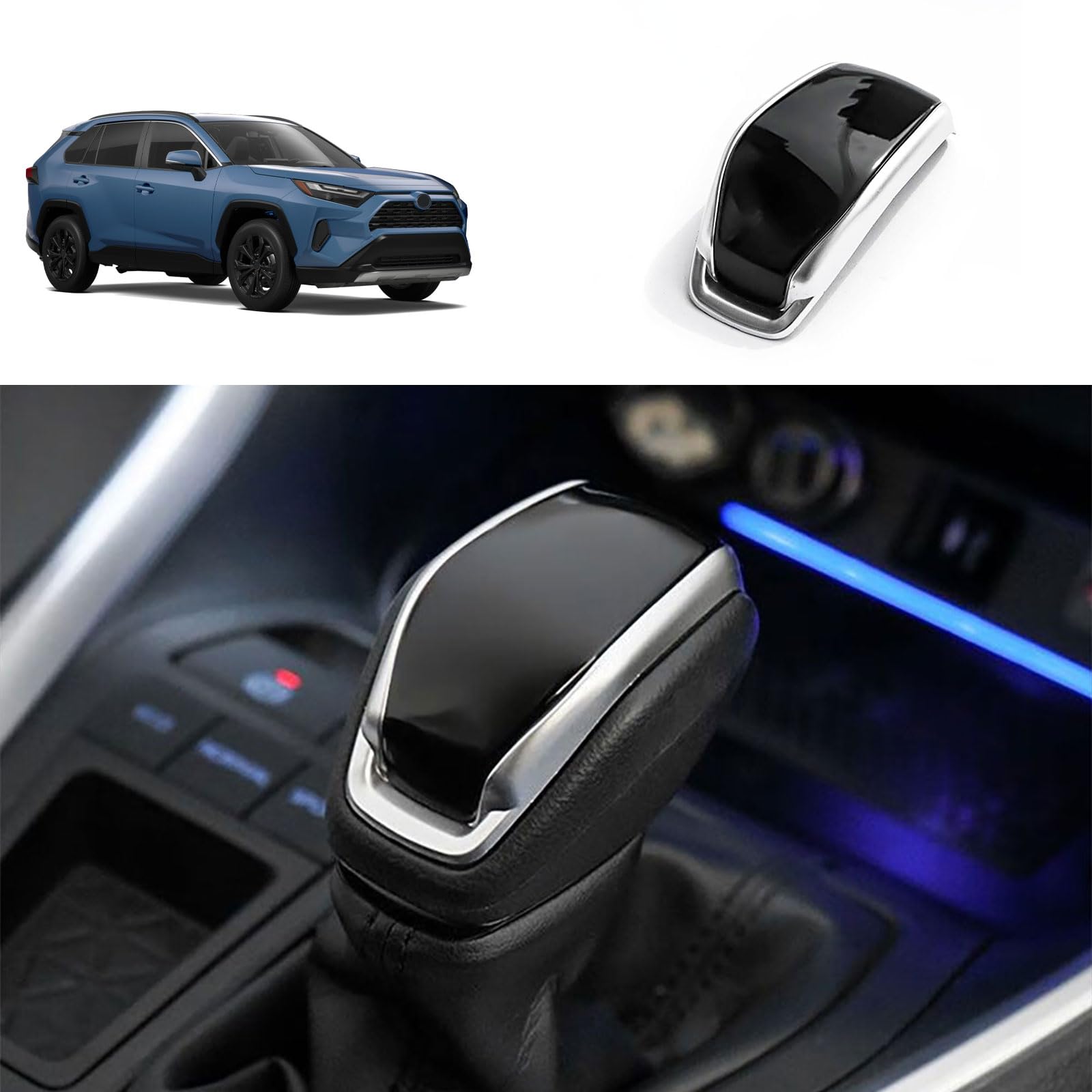 Gear Shift Knob Cover Compatible with Toyota RAV4 2024 2023 2022 2021 2020 Center Console Shifter Trim Interior Car Accessories ABS 1PC(Black with Silver)