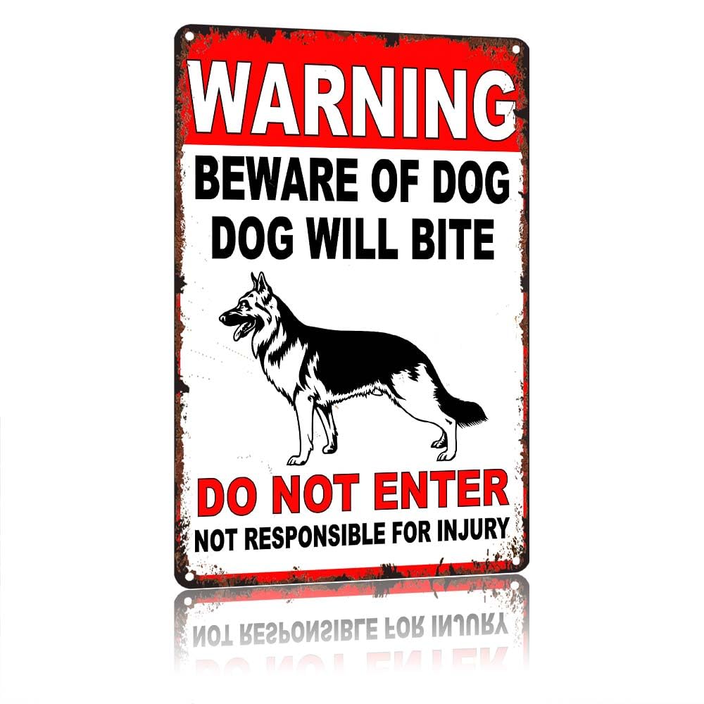 peiyeety WARNING Beware of Dog Dog Will Bite DoEnter, Vintage 12x8 Inch Aluminum Metal Tin Sign, Wall Decorative Sign for Home Yard Garden Outdoor Fence Gate,Responsible For Injury Warning Decor Sign