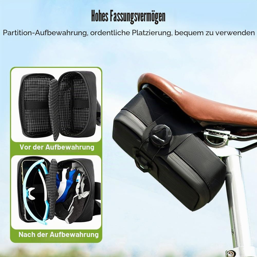 DONGKER Bike Bag, 0.8L Fahrrad Satteltasche mit Capture-System, Wasserdichter Fahrradsitz Tasche für MTB, Rennrad, e-Bike