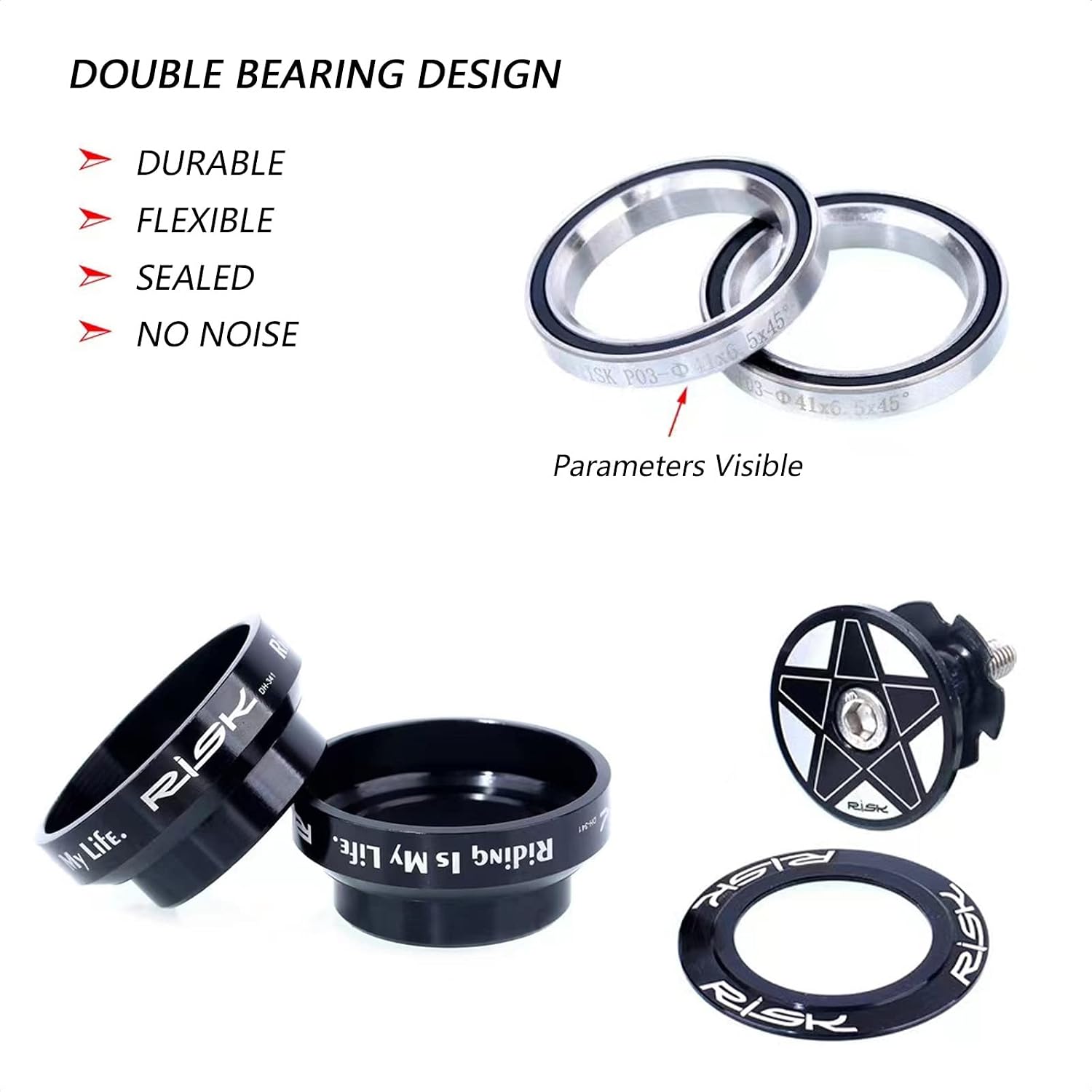 Bike Fork Headset, 34mm Bicycle Bearing Headset | CNC High Precision Machining Aluminum Alloy Accessory